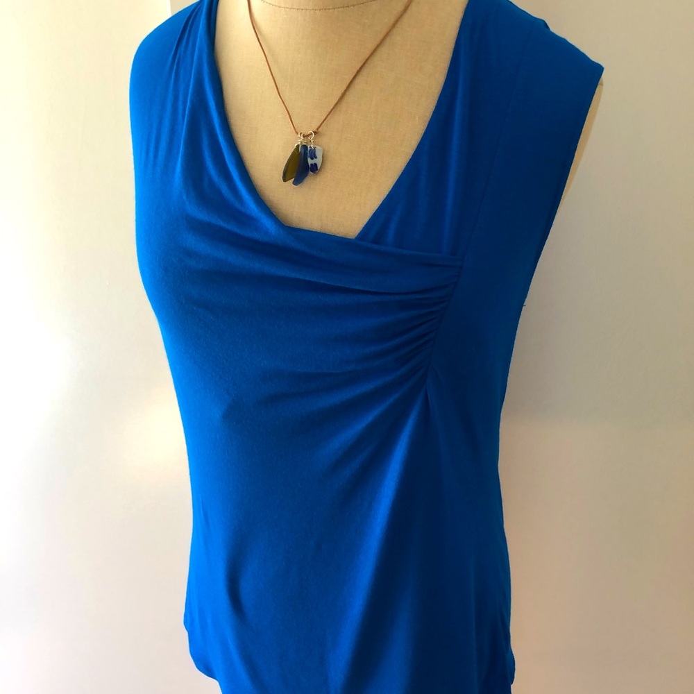 Ann Taylor Asymmetric Tank, Hand made River Glass Leather Necklace Set, sz L